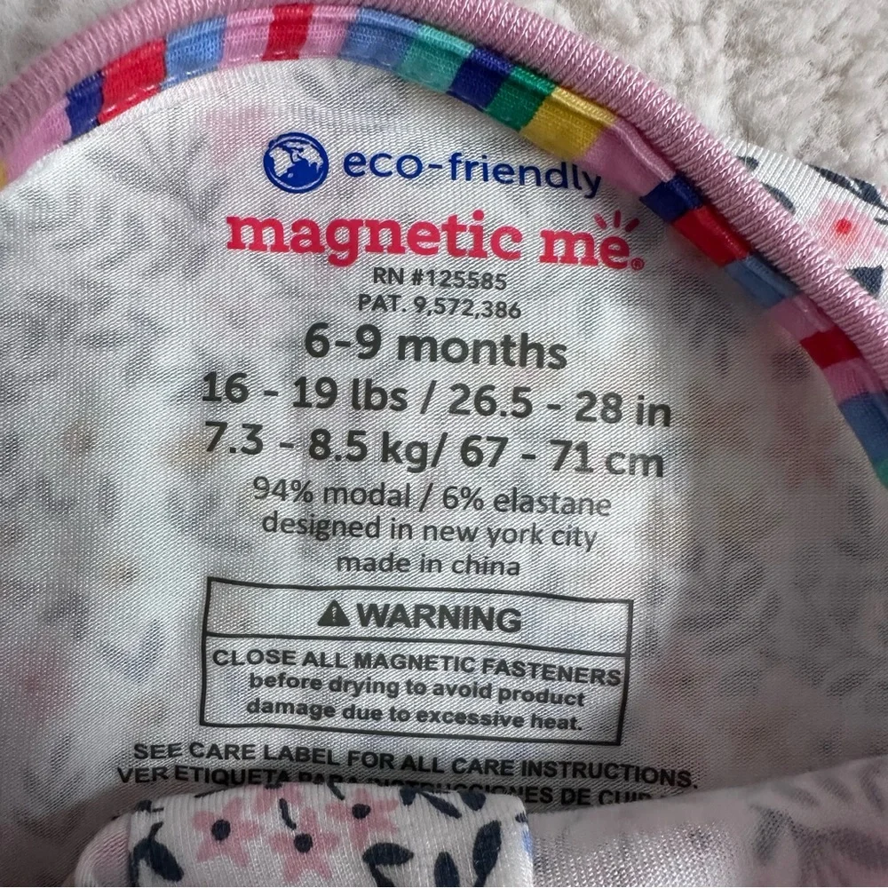 Magnetic Me | Pink and cream Floral Chelsea Footie Pajamas | Size 6-9 Months - Picture 5 of 7